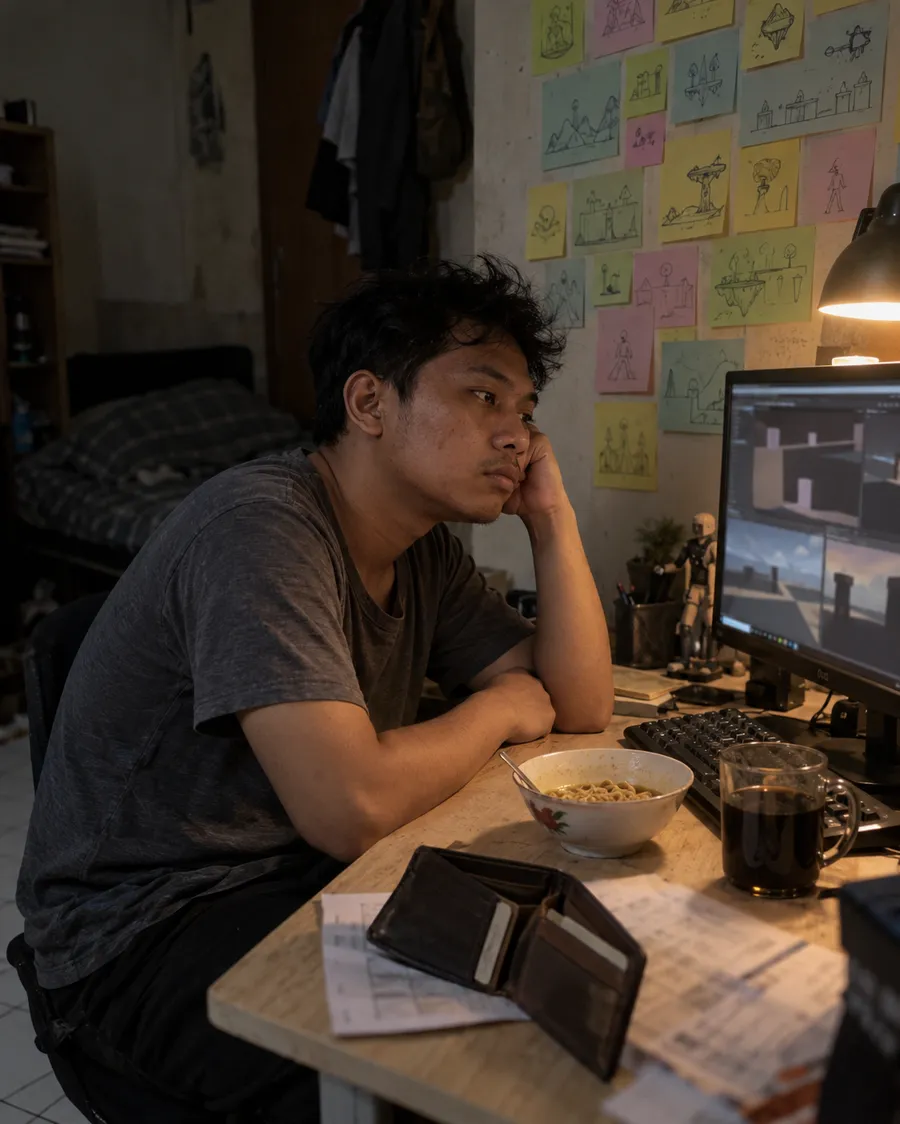 Developer solo dengan ide game menumpuk dan dompet tipis