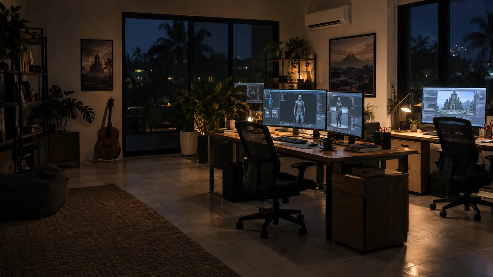 Studio game kecil dengan beberapa workstation